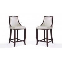 Manhattan Comfort 2-BS008-PW Emperor 41 in. Pearl White and Walnut Beech Wood Bar Stool (Set of 2)